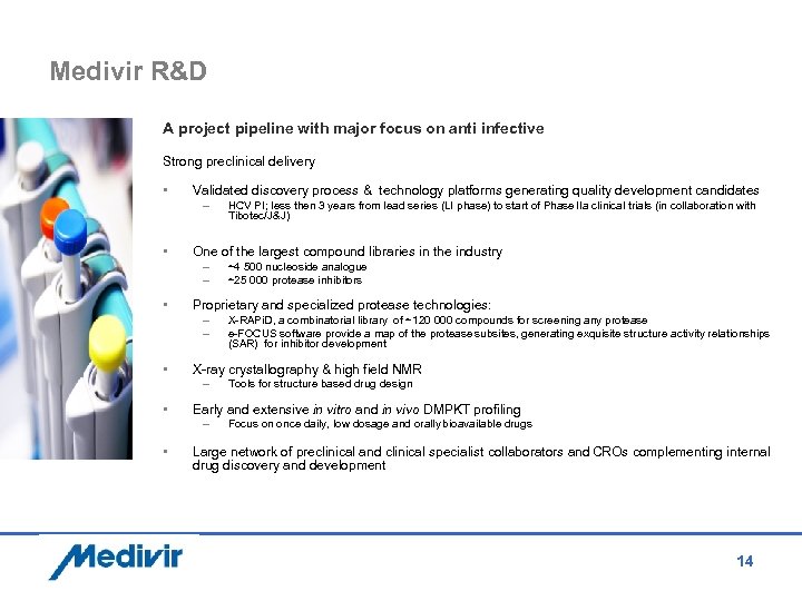 Medivir R&D A project pipeline with major focus on anti infective Strong preclinical delivery