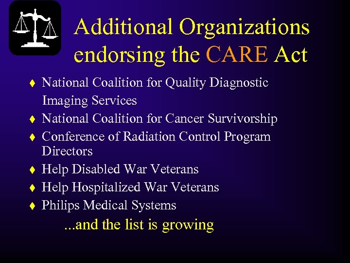 Additional Organizations endorsing the CARE Act t t t National Coalition for Quality Diagnostic