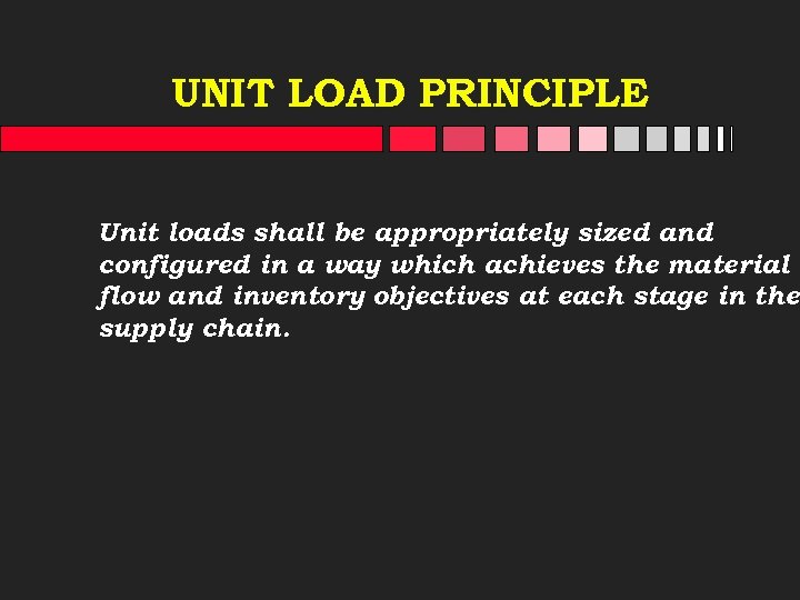 UNIT LOAD PRINCIPLE Unit loads shall be appropriately sized and configured in a way