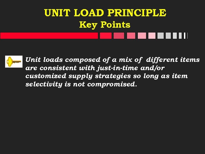 UNIT LOAD PRINCIPLE Key Points Unit loads composed of a mix of different items