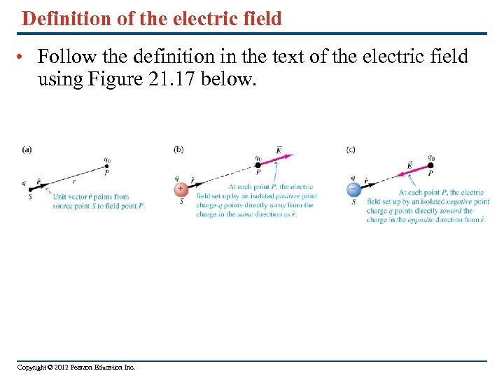 Definition of the electric field • Follow the definition in the text of the