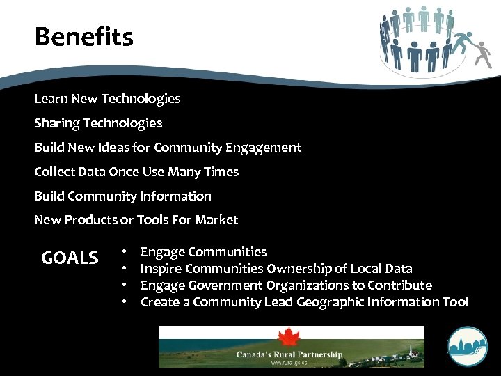 Benefits Learn New Technologies Sharing Technologies Build New Ideas for Community Engagement Collect Data