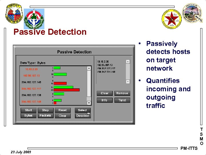 Passive Detection • Passively detects hosts on target network • Quantifies incoming and outgoing