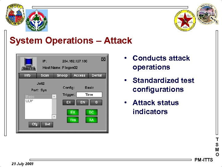 System Operations – Attack • Conducts attack operations • Standardized test configurations • Attack