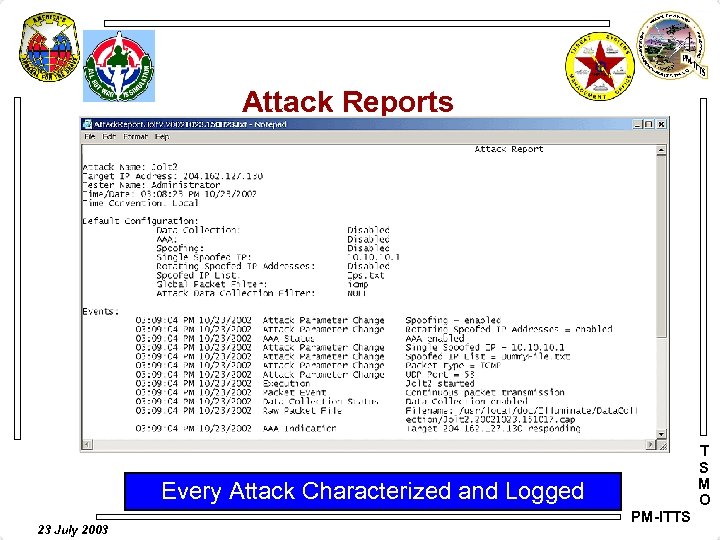 Attack Reports T S M O Every Attack Characterized and Logged 23 July 2003