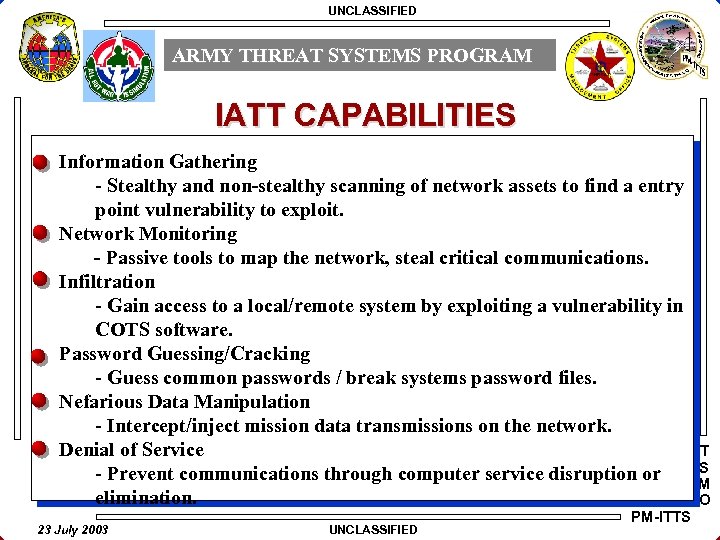 UNCLASSIFIED ARMY THREAT SYSTEMS PROGRAM IATT CAPABILITIES Information Gathering - Stealthy and non-stealthy scanning