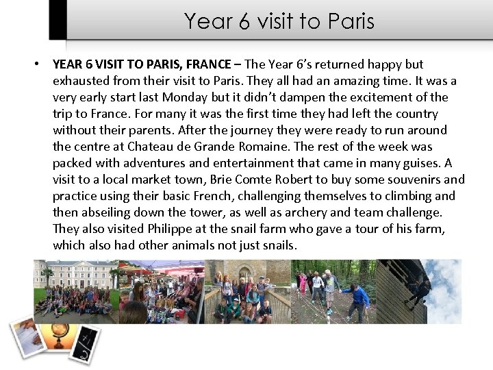 Year 6 visit to Paris • YEAR 6 VISIT TO PARIS, FRANCE – The