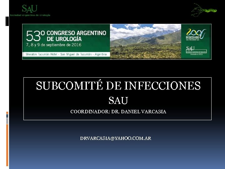 SUBCOMITÉ DE INFECCIONES SAU COORDINADOR: DR. DANIEL VARCASIA DRVARCASIA@YAHOO. COM. AR 