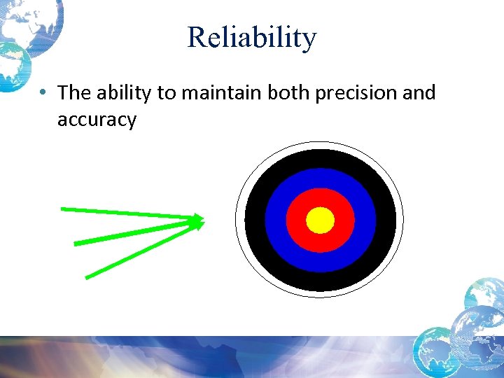 Reliability • The ability to maintain both precision and accuracy 