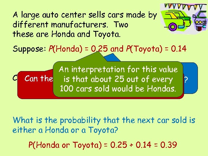 A large auto center sells cars made by different manufacturers. Two these are Honda