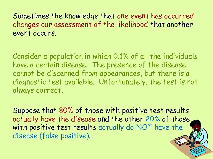 Sometimes the knowledge that one event has occurred changes our assessment of the likelihood