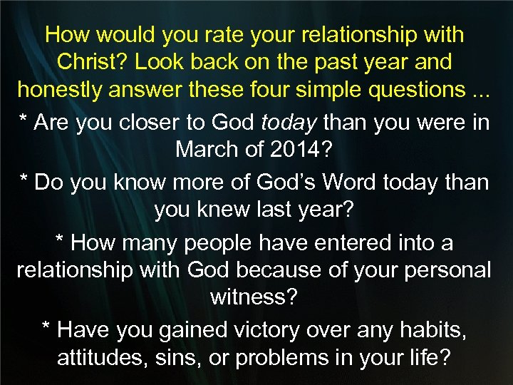 How would you rate your relationship with Christ? Look back on the past year