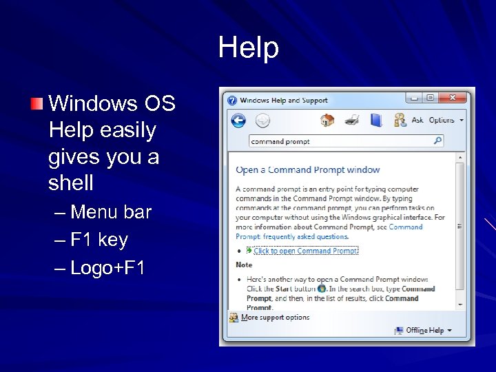 Help Windows OS Help easily gives you a shell – Menu bar – F
