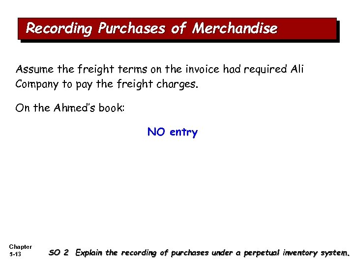 Recording Purchases of Merchandise Assume the freight terms on the invoice had required Ali