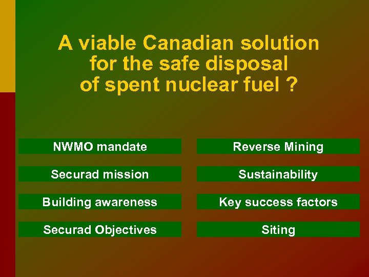 A viable Canadian solution for the safe disposal of spent nuclear fuel ? NWMO