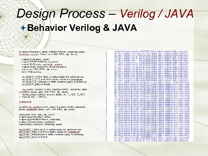 Design Process – Verilog / JAVA Behavior Verilog & JAVA 