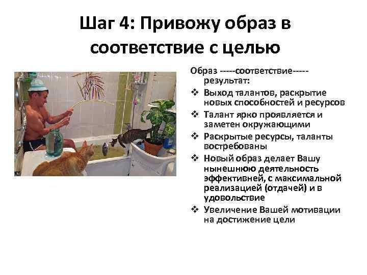 Шаг 4: Привожу образ в соответствие с целью Образ -----соответствие----результат: v Выход талантов, раскрытие