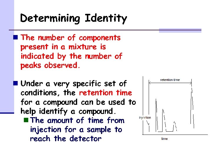 Determining Identity n The number of components present in a mixture is indicated by