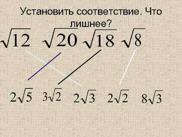Установить соответствие. Что лишнее? 