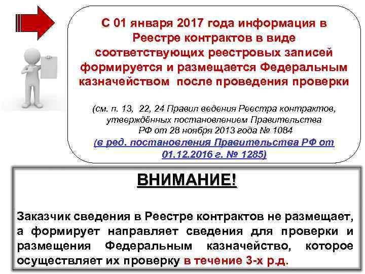 С 01 января 2017 года информация в Реестре контрактов в виде соответствующих реестровых записей