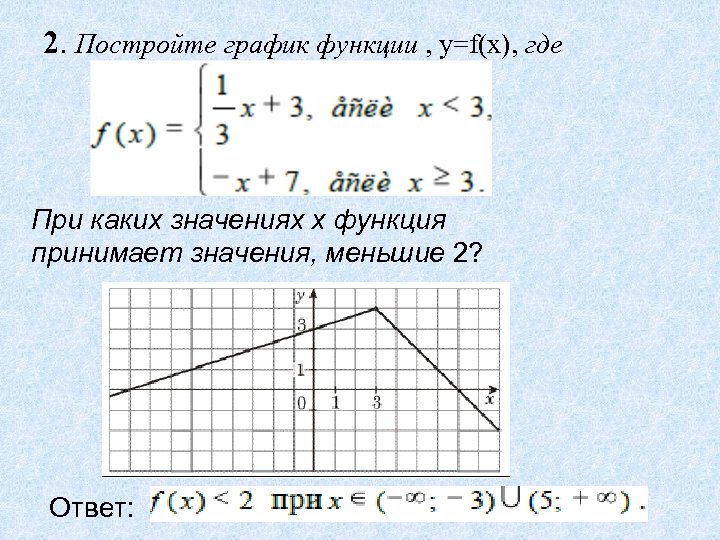 2. Постройте график функции , у=f(x), где При каких значениях х функция принимает значения,