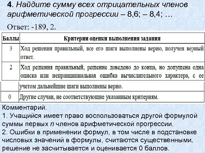 4. Найдите сумму всех отрицательных членов арифметической прогрессии – 8, 6; – 8, 4;