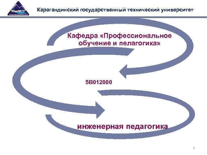 Карагандинский государственный технический университет Кафедра «Профессиональное обучение и пелагогика» 5 B 012000 инженерная педагогика
