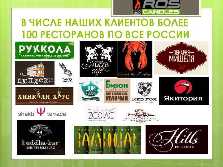 В ЧИСЛЕ НАШИХ КЛИЕНТОВ БОЛЕЕ 100 РЕСТОРАНОВ ПО ВСЕ РОССИИ 