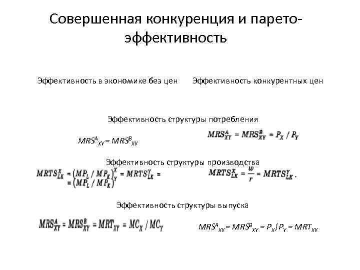  Совершенная конкуренция и паретоэффективность Эффективность в экономике без цен Эффективность конкурентных цен Эффективность