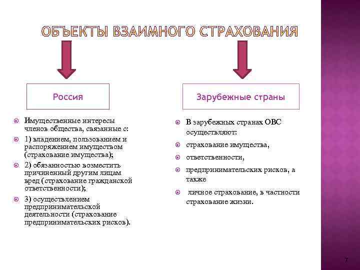 Россия Имущественные интересы членов общества, связанные с: 1) владением, пользованием и распоряжением имуществом (страхование