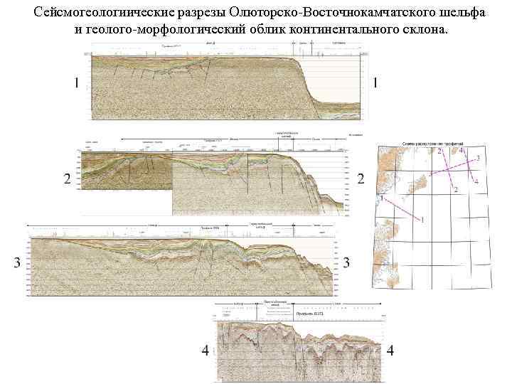 Сейсмогеологиические разрезы Олюторско-Восточнокамчатского шельфа и геолого-морфологический облик континентального склона. 