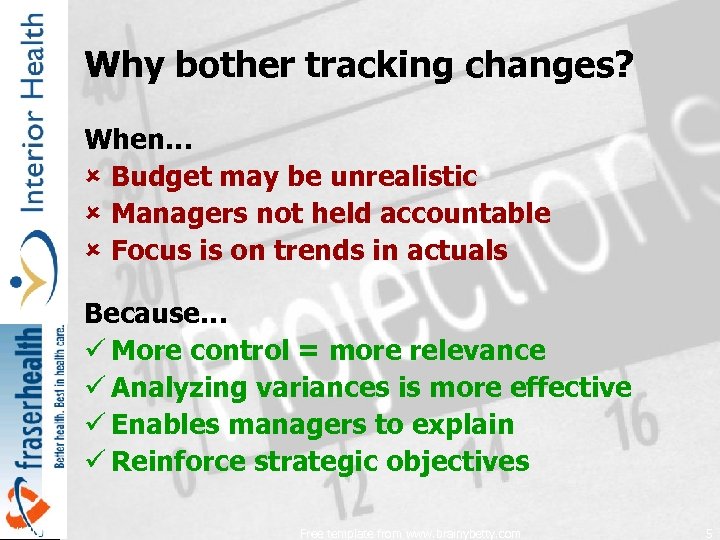 Why bother tracking changes? When… û Budget may be unrealistic û Managers not held