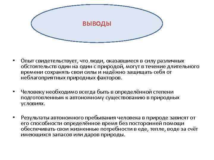 ВЫВОДЫ • Опыт свидетельствует, что люди, оказавшиеся в силу различных обстоятельств один на один