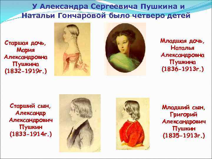 Дети пушкина и гончаровой их судьба краткое содержание фото