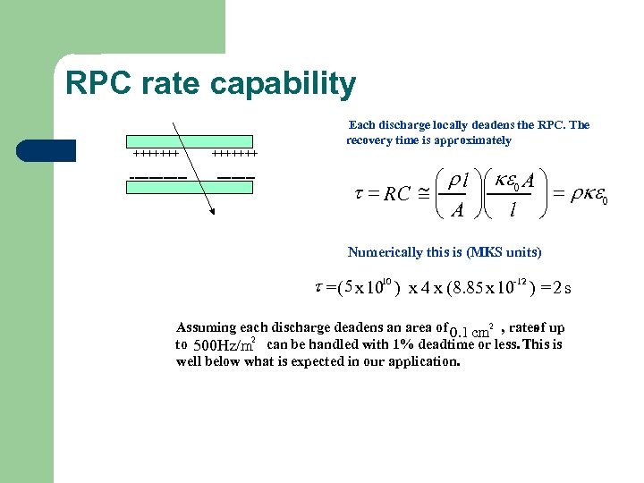 RPC rate capability Each discharge locally deadens the RPC. The recovery time is approximately