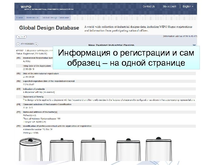 Информация о регистрации и сам образец – на одной странице 