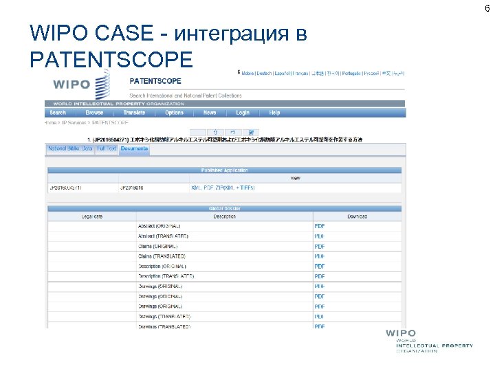 6 WIPO CASE - интеграция в PATENTSCOPE 