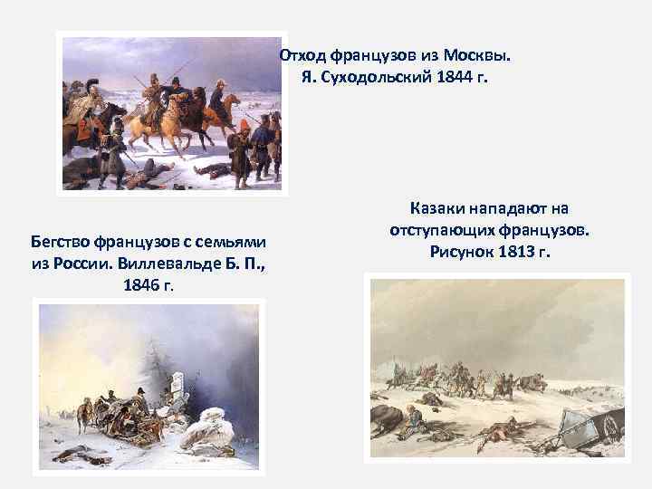 Отход французов из Москвы. Я. Суходольский 1844 г. Бегство французов с семьями из России.