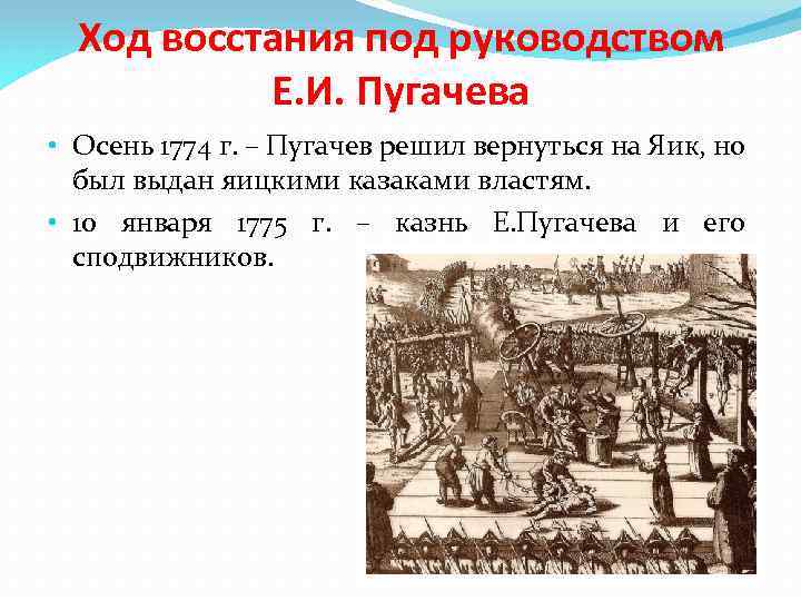 Ход восстания под руководством Е. И. Пугачева • Осень 1774 г. – Пугачев решил