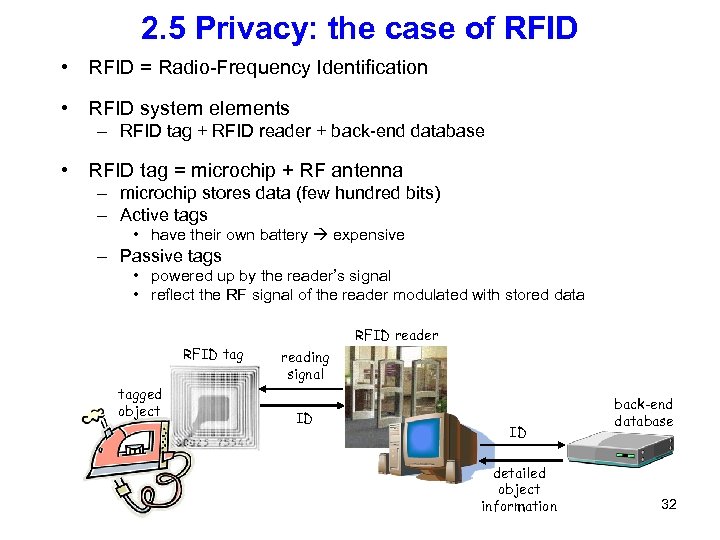 2. 5 Privacy: the case of RFID • RFID = Radio-Frequency Identification • RFID
