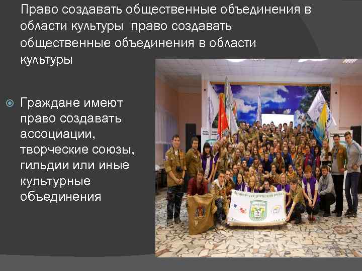 Право создавать общественные объединения в области культуры право создавать общественные объединения в области культуры