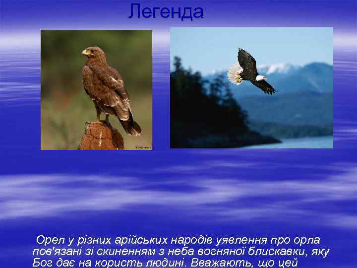 Легенда Орел у різних арійських народів уявлення про орла пов'язані зі скиненням з неба