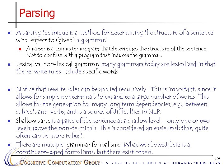 Parsing n A parsing technique is a method for determining the structure of a