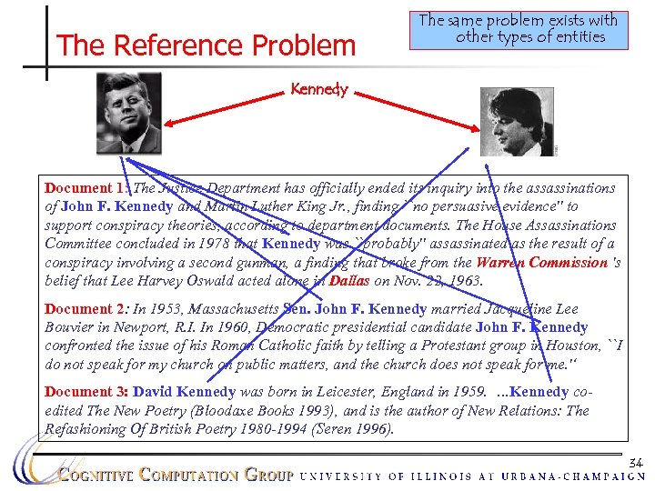 The Reference Problem The same problem exists with other types of entities Kennedy Document
