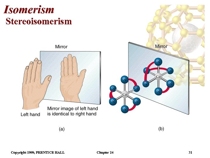 Isomerism Stereoisomerism Copyright 1999, PRENTICE HALL Chapter 24 31 