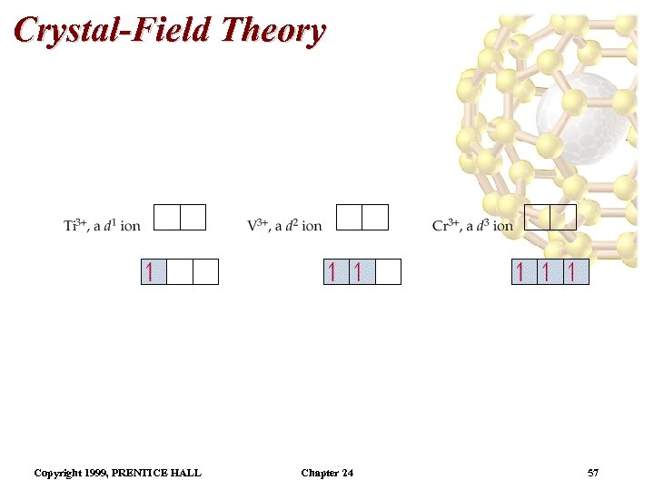 Crystal-Field Theory Copyright 1999, PRENTICE HALL Chapter 24 57 