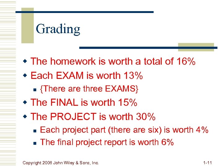 Grading w The homework is worth a total of 16% w Each EXAM is