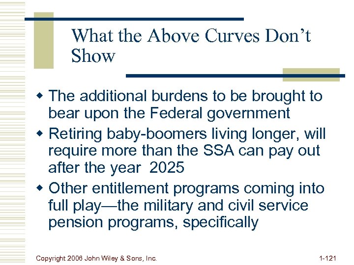 What the Above Curves Don’t Show w The additional burdens to be brought to