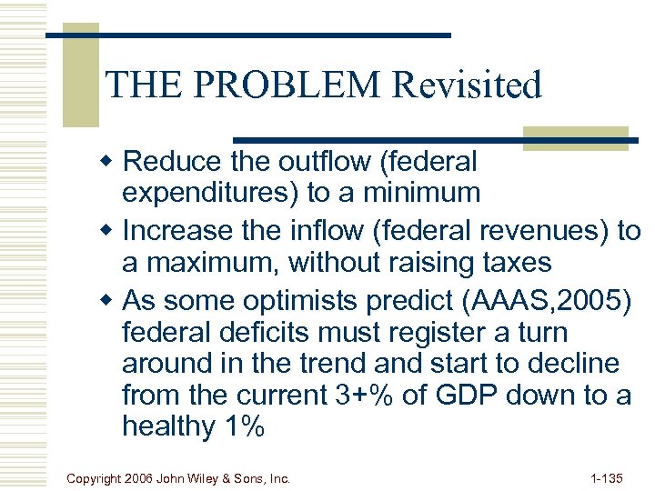 THE PROBLEM Revisited w Reduce the outflow (federal expenditures) to a minimum w Increase