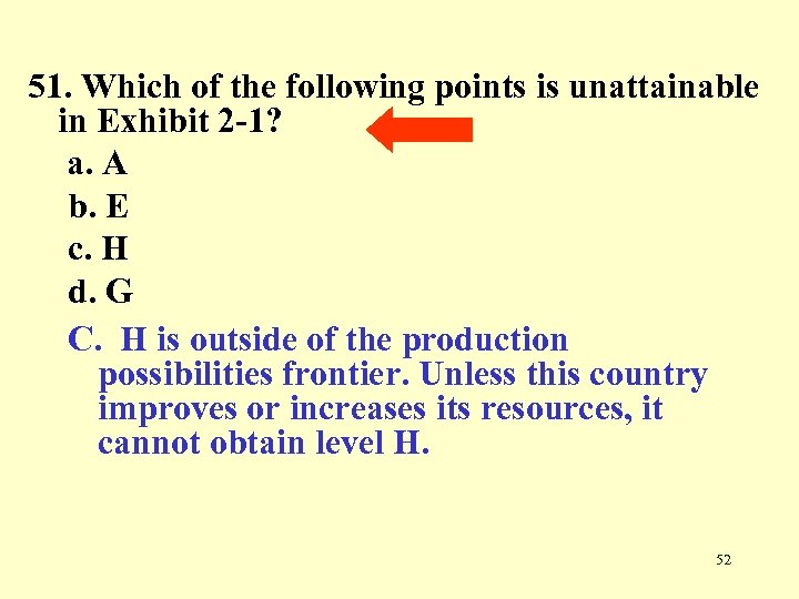 51. Which of the following points is unattainable in Exhibit 2 -1? a. A